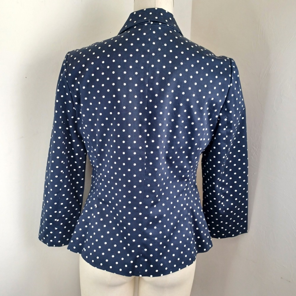 Sandro Studio Navy Blue White Polka Dot Single Button Blazer Jacket Women Size M - Picture 7 of 9